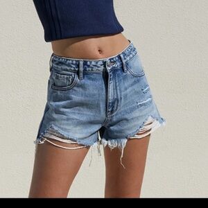 PacSun Light Indigo Ripped High Waisted Denim Festival Shorts Size 23